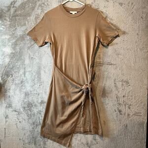 Theory Tie-Waist T-Shirt Dress Minimalist Taupe Casual Everyday‎ Style Size XS